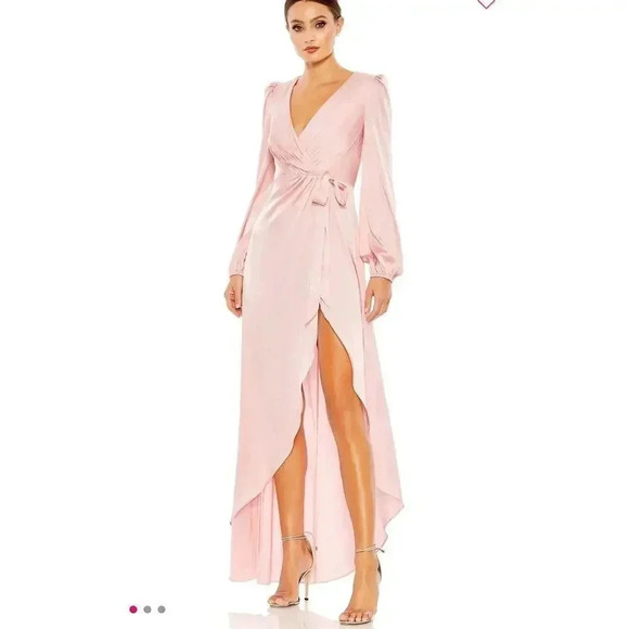 Ieena For Mac Duggal Dresses & Skirts - IEENA for Mac Duggal satin draped faux wrap evening gown light pink size 4 NWT